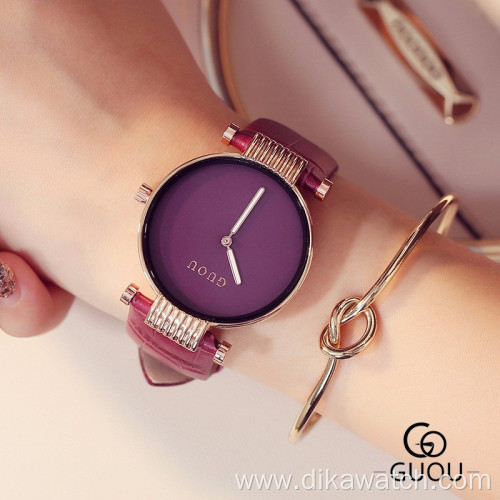 GUOU Mini Dial Square Women Watch Simple Ladies Waterproof Wristwatch Luxury Leather Band Gold Plated Female Clock Quartz Wrist